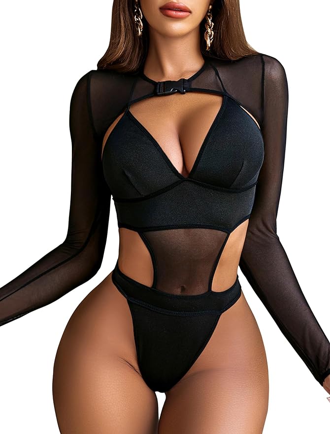 black lingerie bodysuit from Avid Love on Amazon